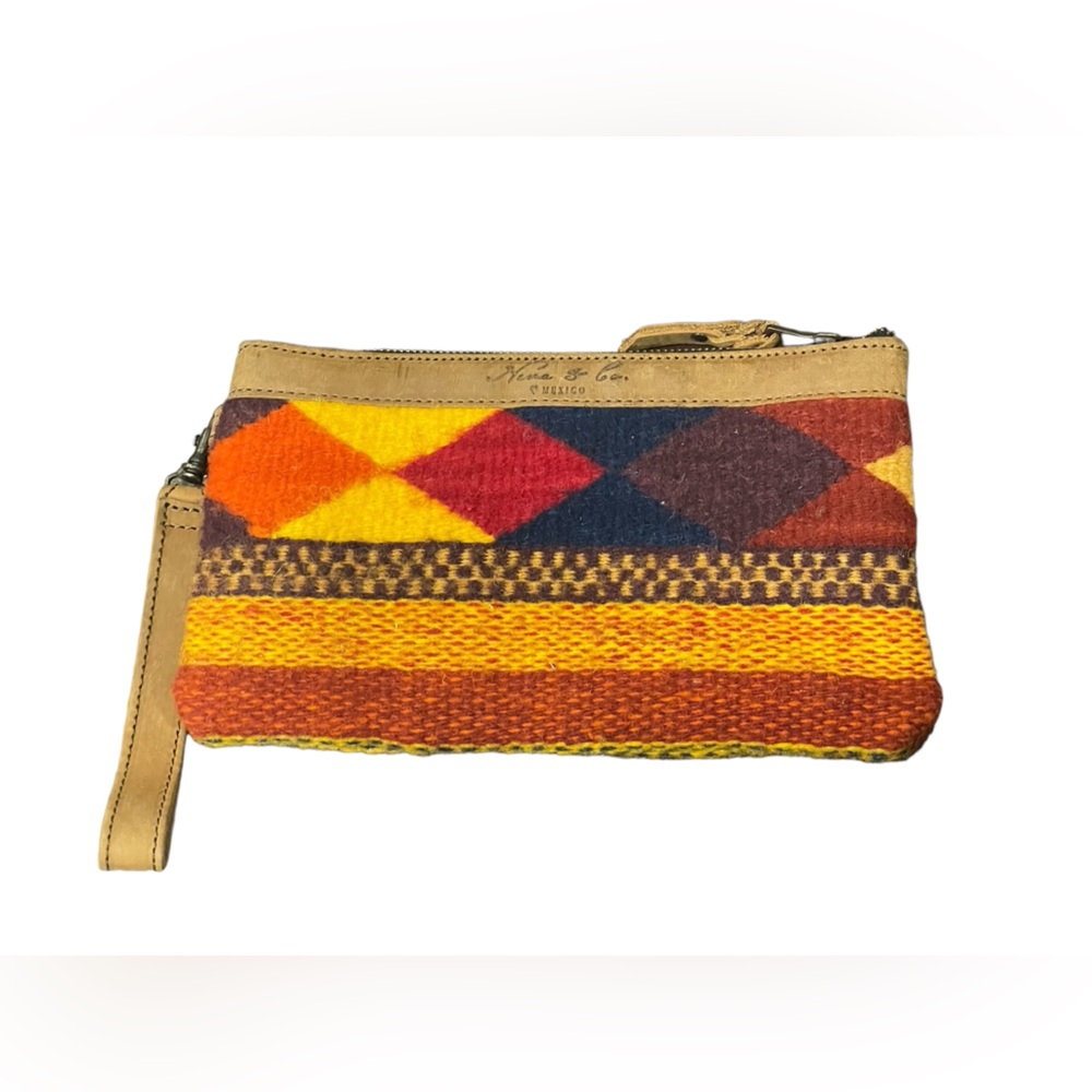 Nena & Co Mexico leather and fabric handmade wristlet
